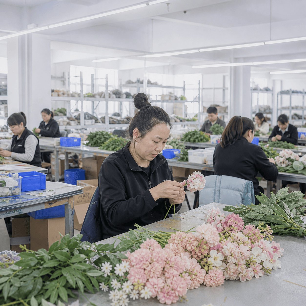 Florist arranging flowers